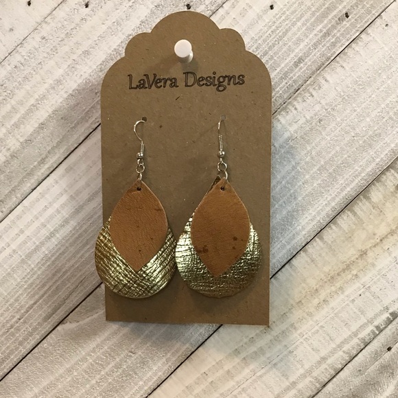 Genuine and Faux Leather Earrings - Picture 2 of 2